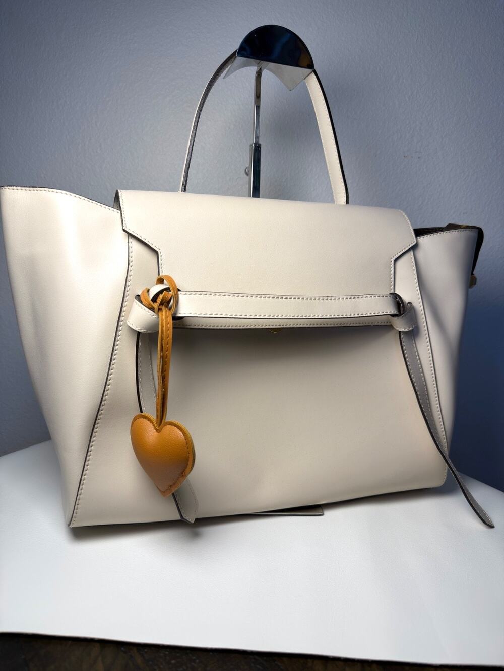 Alberta Di Canio Italy Florida Leather Belt Satchel Bag Cream White NWOT & Charm